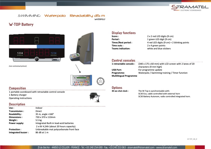 Portable display waterpolo - BATTERY - indoor pool - Readablility 35m - Digits 9cm