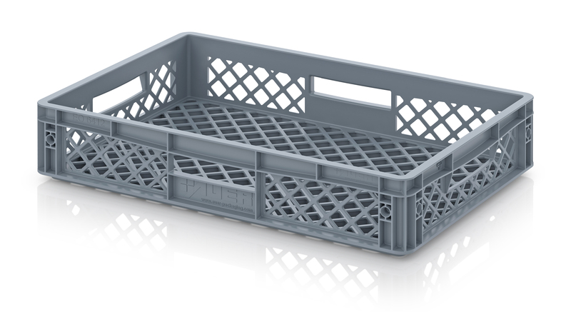 opbergbak in PEHD 600 x 400 x 120mm - open gaten - Grijs