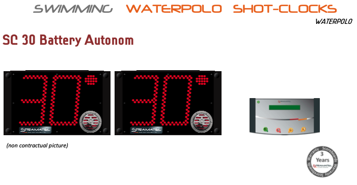 Waterpolo shot clocks - BATTERY - indoor pool - digits 23cm