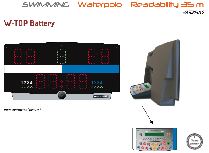 Portable display waterpolo - BATTERY - indoor pool - Readablility 35m - Digits 9cm