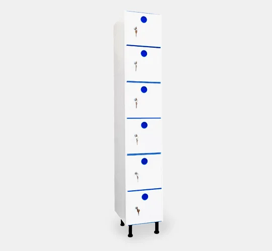 LOCKER WITH ADJUSTABLE PLASTIC LEGS 1 COLUMN, 6 DOORS